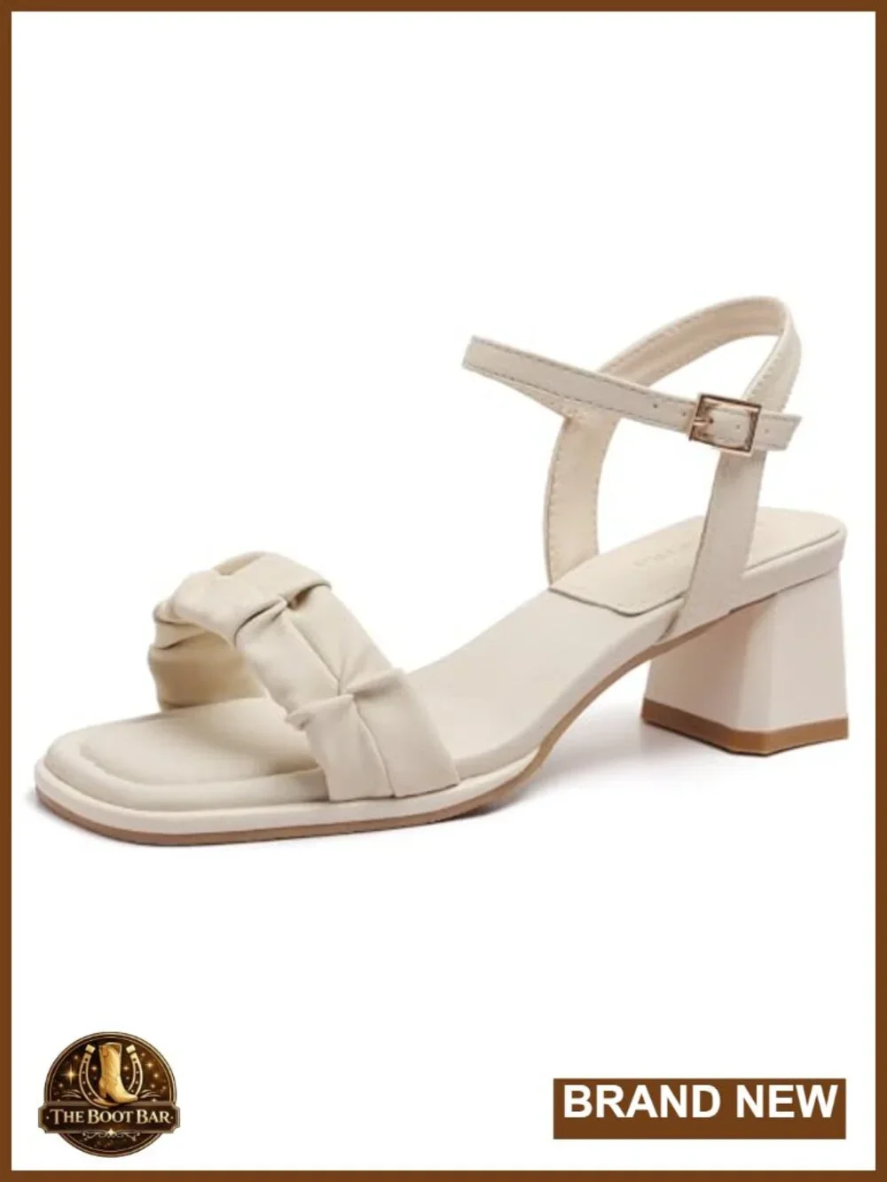 Women's Ruched Dress Sandals Square Open Toe 2 Inch Block Heel Ankle Strap